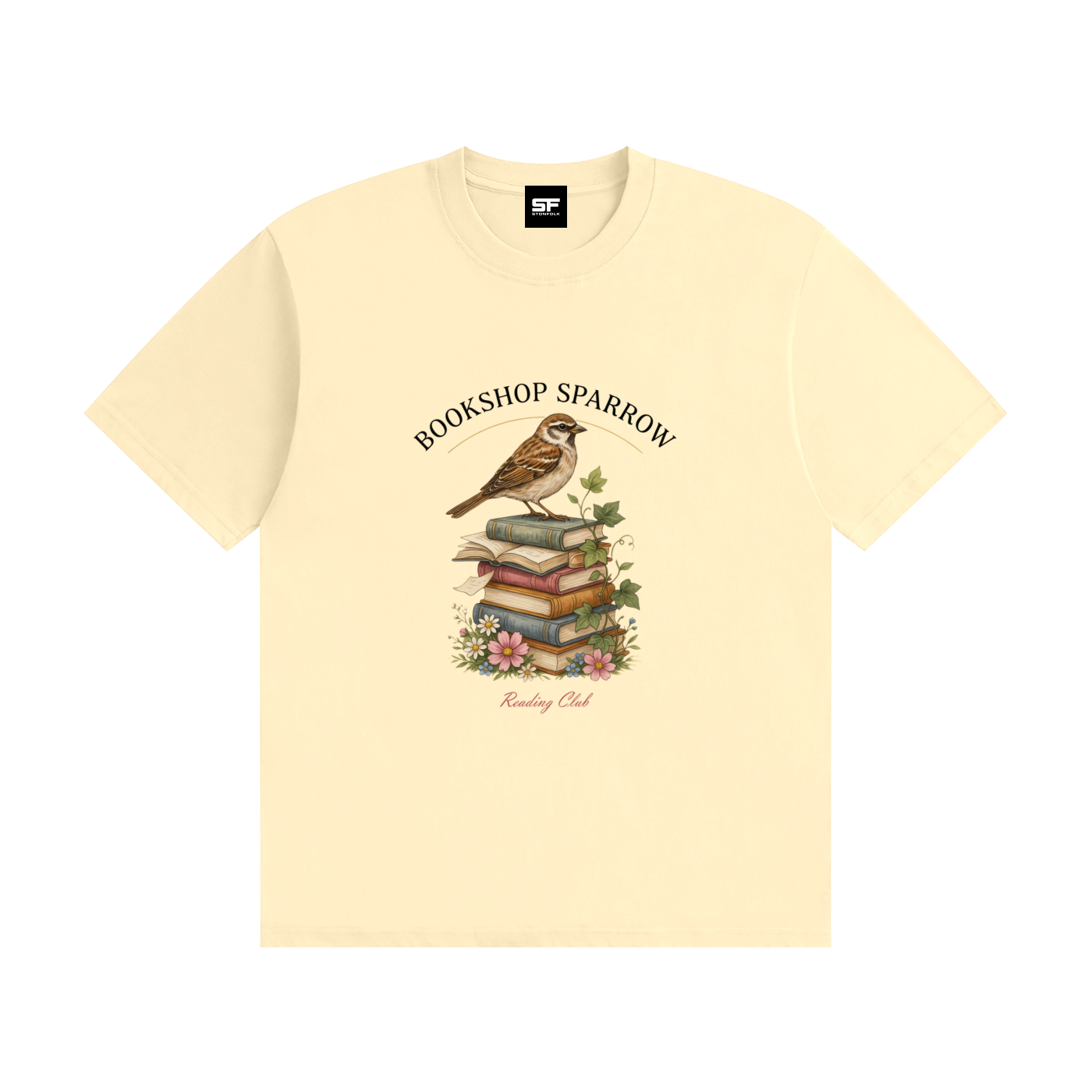 Bookshop Sparrow Reading Club Cotton T-Shirt – Vintage Book Lover Graphic Tee
