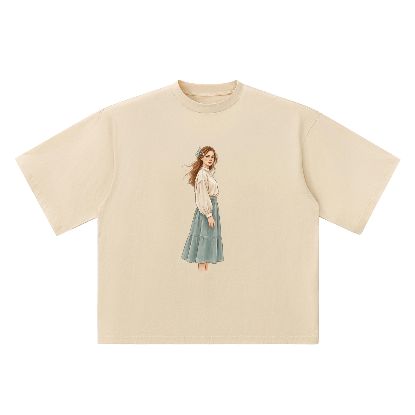 Vintage Cottagecore Girl Oversized Cotton T-Shirt – Aesthetic Streetwear Graphic Tee