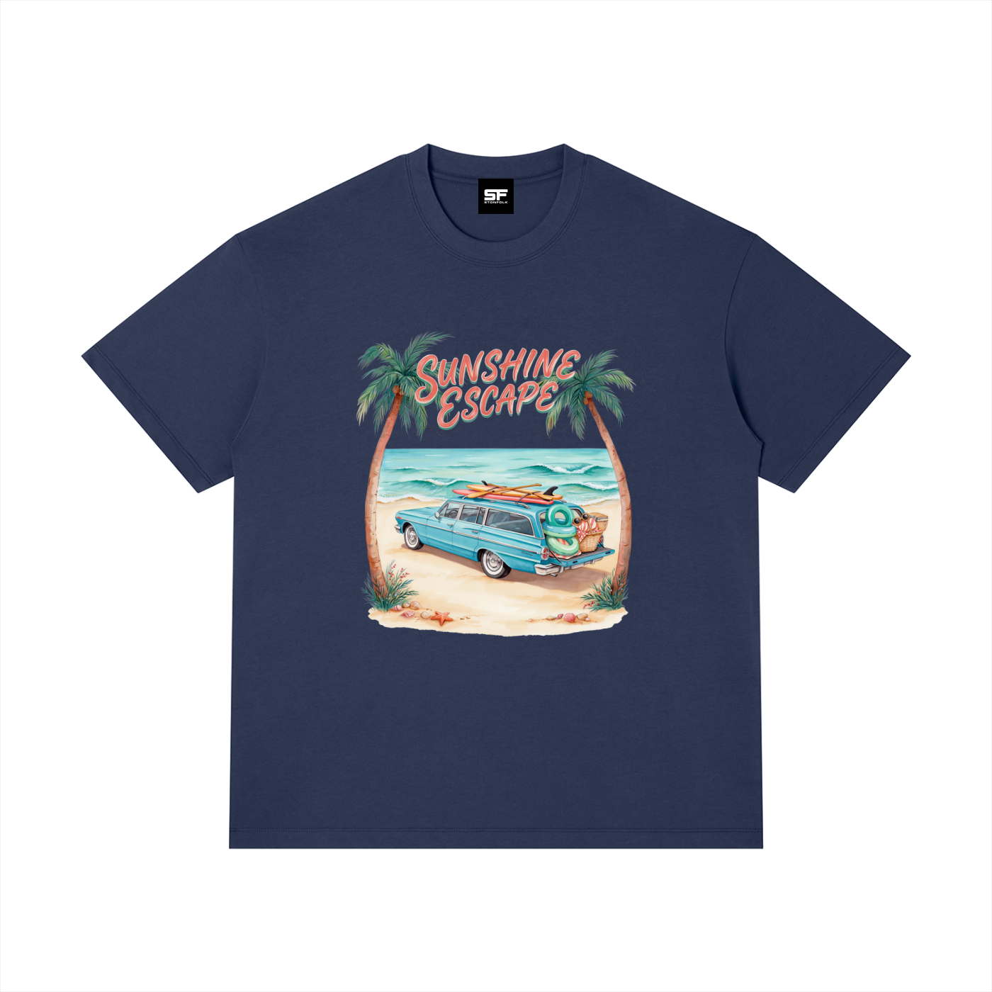Sunshine Escape Vintage Beach Cotton T-Shirt – Retro Summer Vacation Graphic Tee