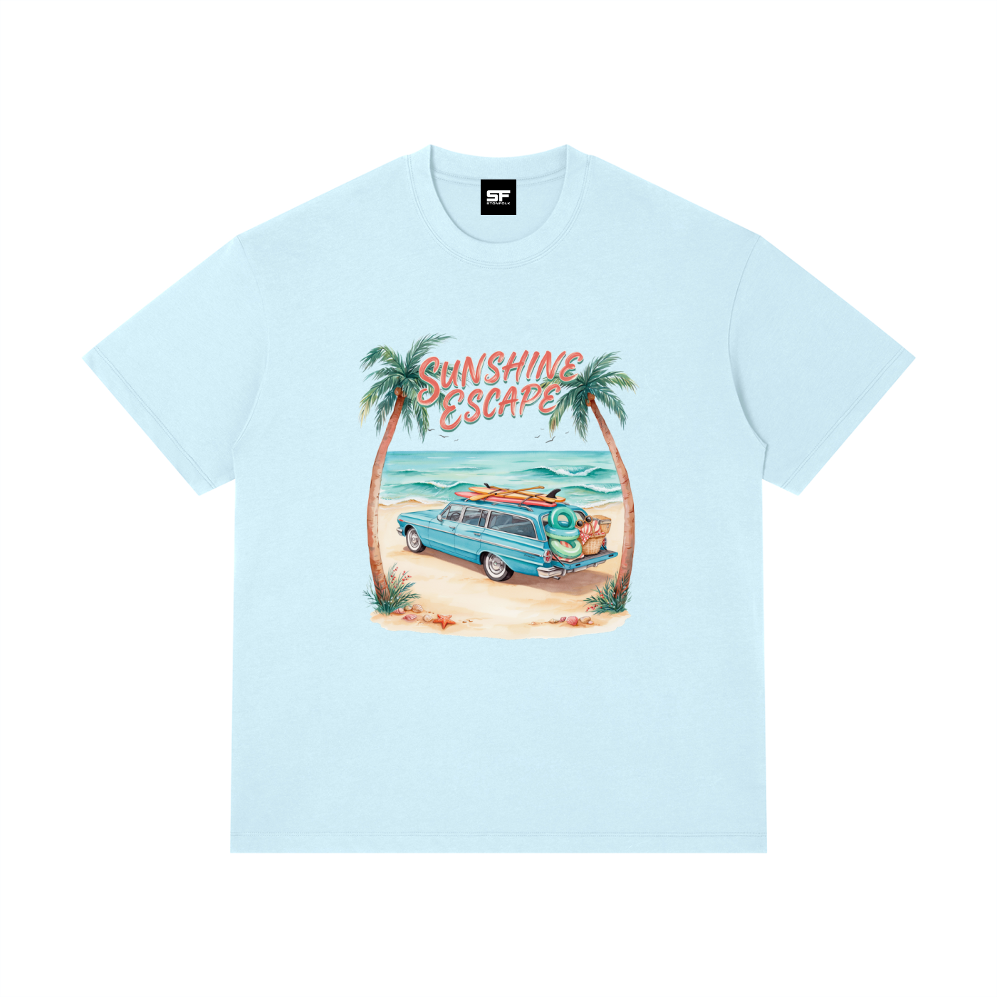 Sunshine Escape Vintage Beach Cotton T-Shirt – Retro Summer Vacation Graphic Tee