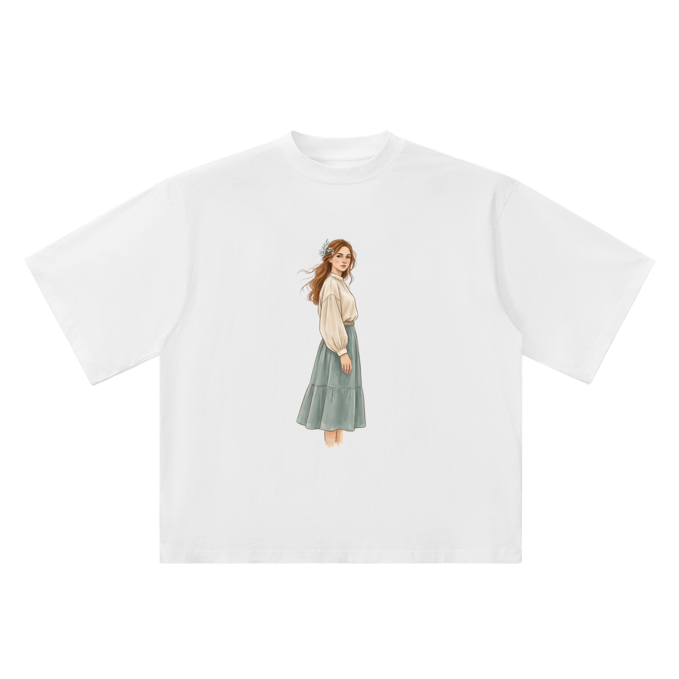 Vintage Cottagecore Girl Oversized Cotton T-Shirt – Aesthetic Streetwear Graphic Tee
