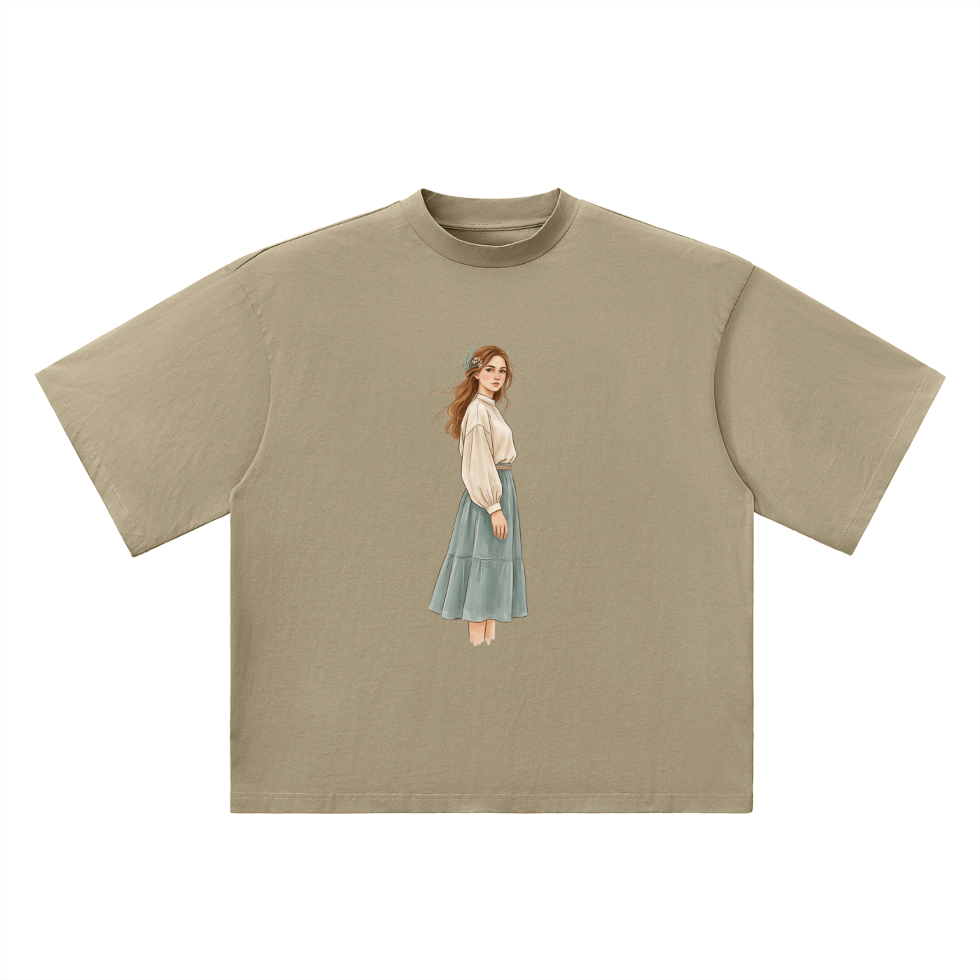 Vintage Cottagecore Girl Oversized Cotton T-Shirt – Aesthetic Streetwear Graphic Tee