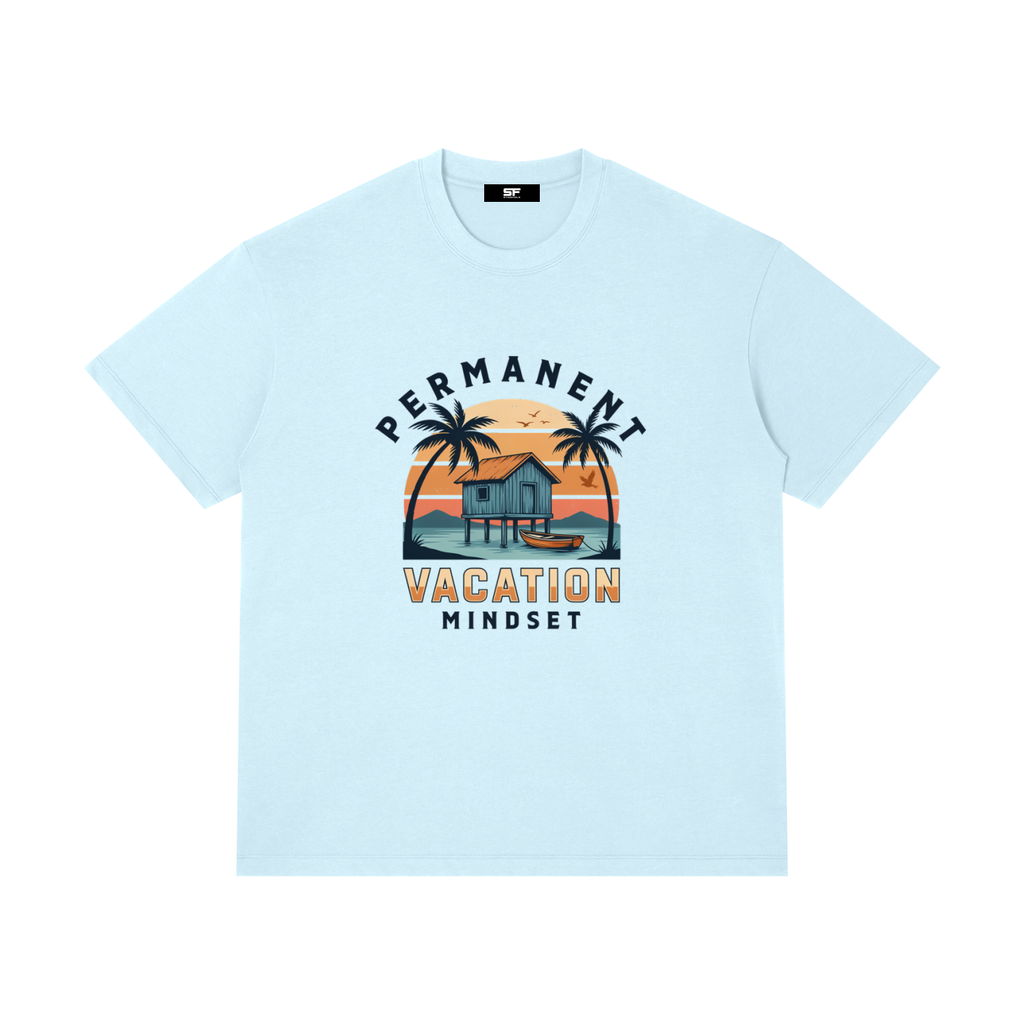 Permanent Vacation Mindset Unisex Graphic T-Shirt | Beach Sunset Vacation Tee | Tropical Summer Shirt