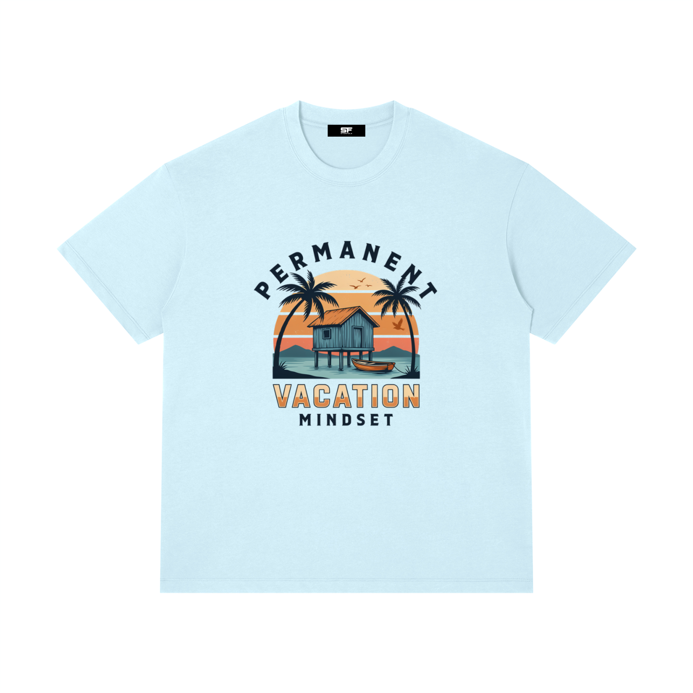 Permanent Vacation Mindset Unisex Graphic T-Shirt | Beach Sunset Vacation Tee | Tropical Summer Shirt