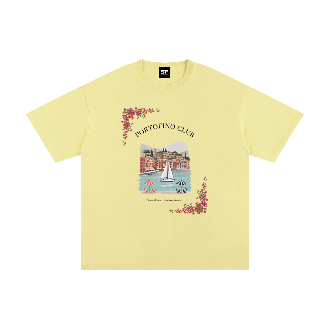 Portofino Club Coastal Cotton T-Shirt – Italian Riviera Vintage Travel Graphic Tee
