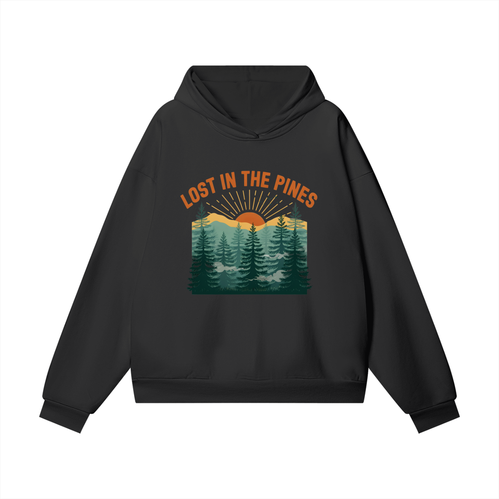 Lost In The Pines Heavyweight Hoodie – Vintage Forest Adventure Unisex Hoodie