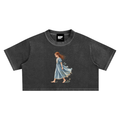 Whimsical Girl Washed Women’s Crop Top – Casual Streetwear Cotton Tee