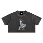 Whimsical Girl Washed Women’s Crop Top – Casual Streetwear Cotton Tee