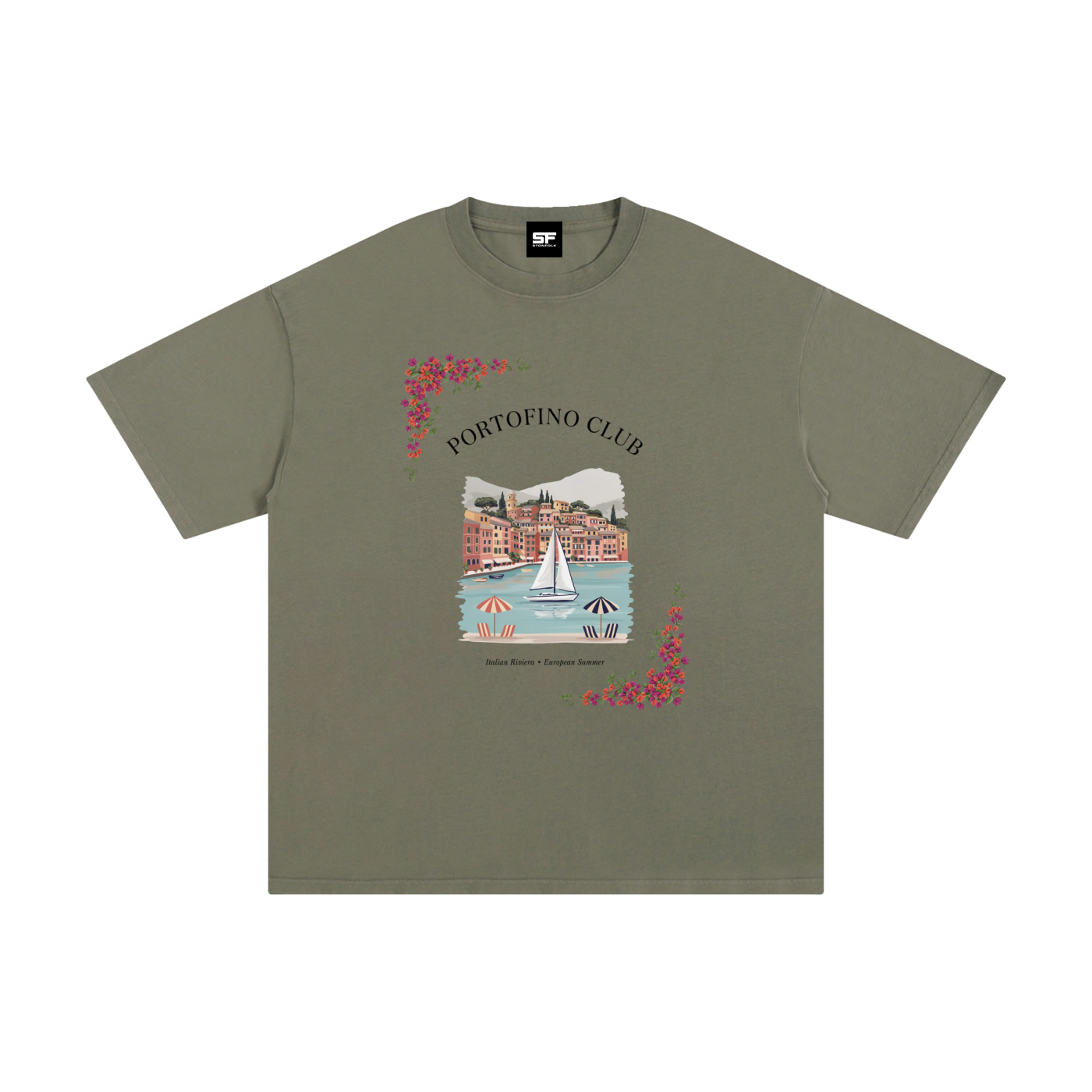 Portofino Club Coastal Cotton T-Shirt – Italian Riviera Vintage Travel Graphic Tee