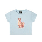 Boho Llama Snow Washed Women's Crop Top – Cute Floral Alpaca Graphic Tee