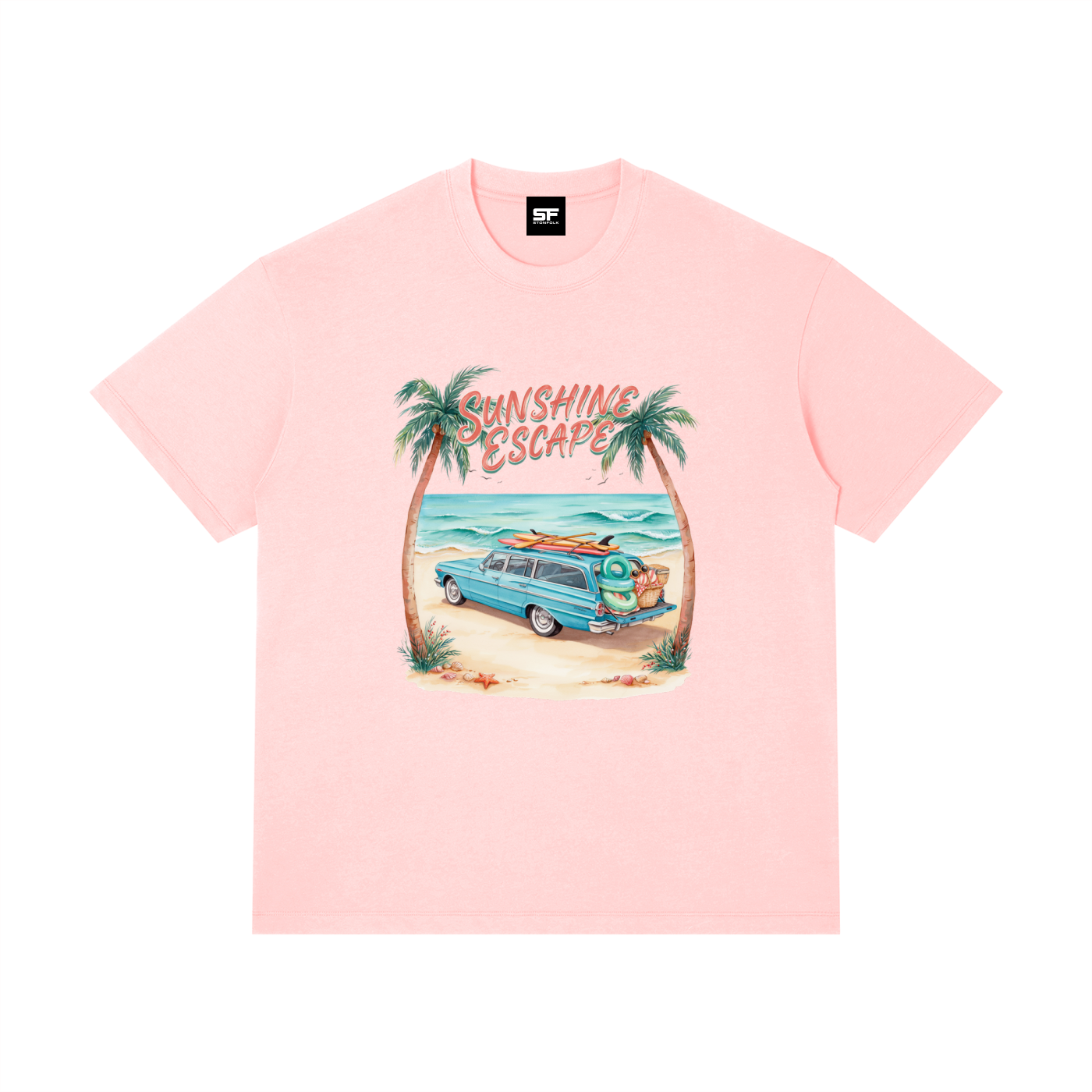 Sunshine Escape Vintage Beach Cotton T-Shirt – Retro Summer Vacation Graphic Tee