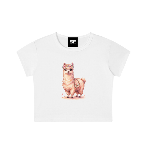 Boho Llama Snow Washed Women's Crop Top – Cute Floral Alpaca Graphic Tee
