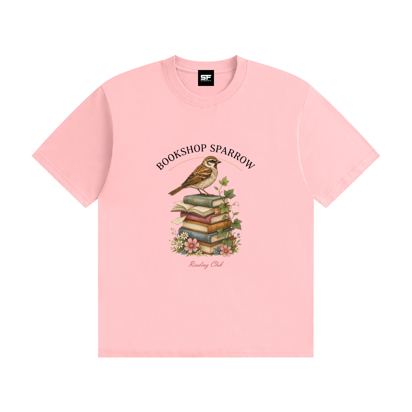 Bookshop Sparrow Reading Club Cotton T-Shirt – Vintage Book Lover Graphic Tee