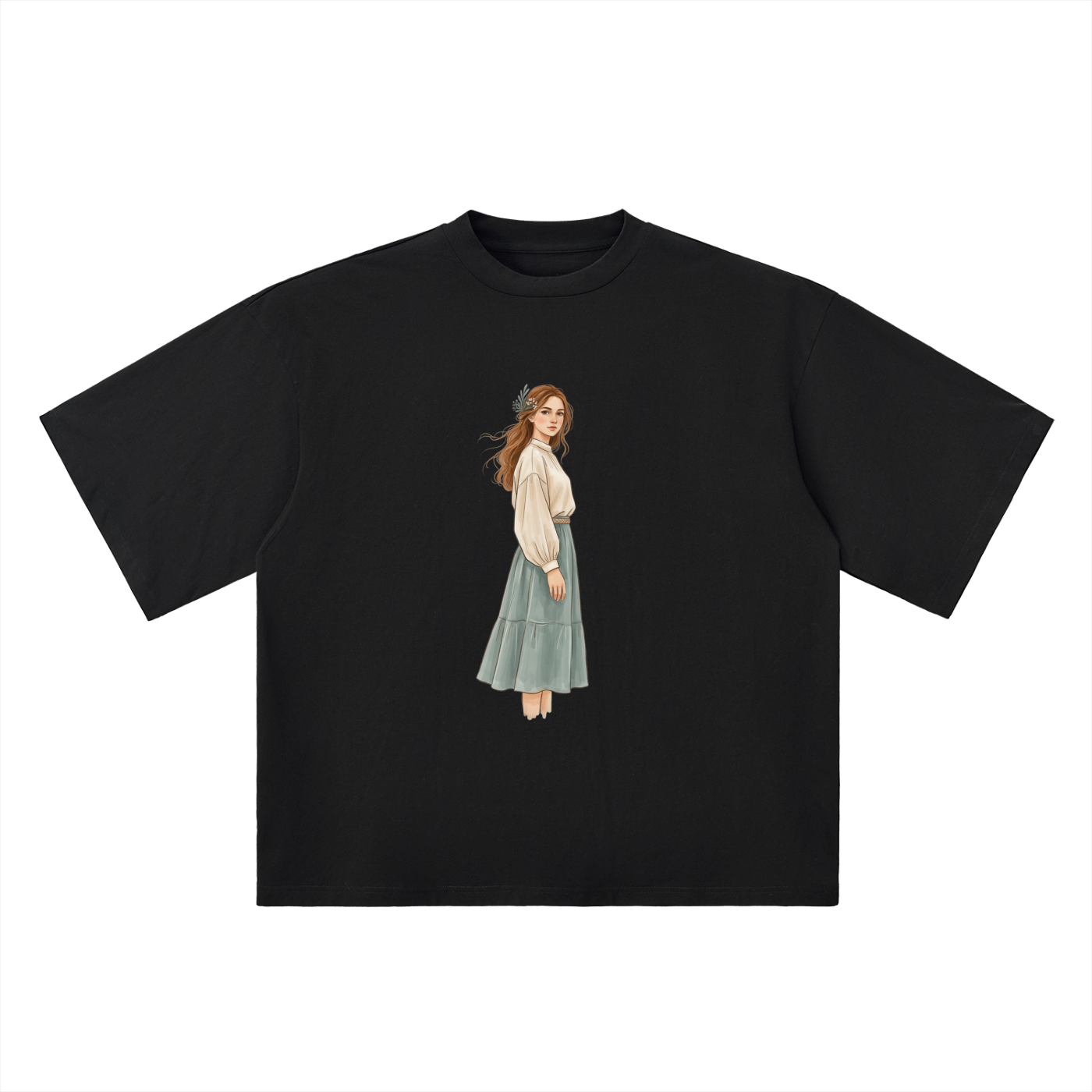 Vintage Cottagecore Girl Oversized Cotton T-Shirt – Aesthetic Streetwear Graphic Tee