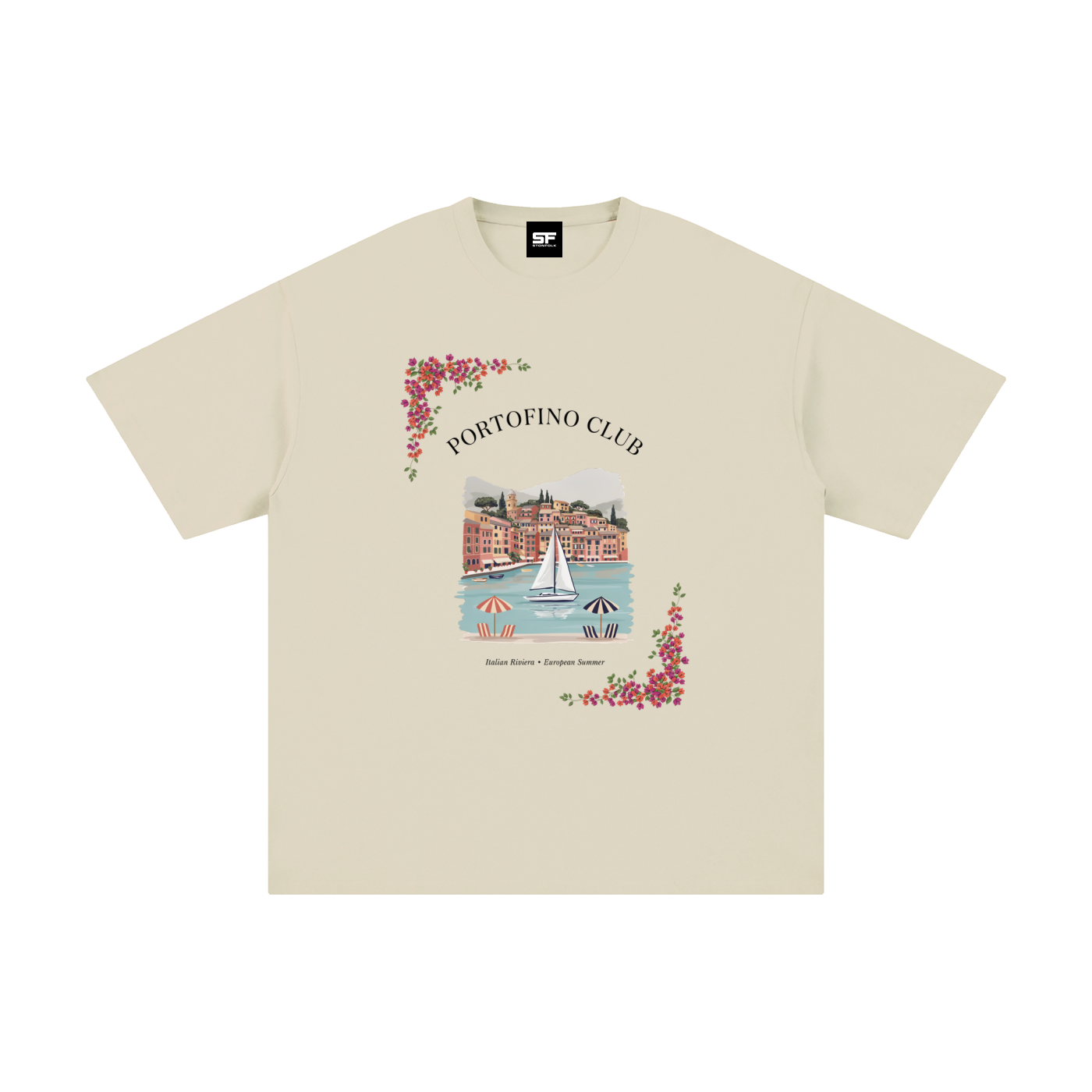 Portofino Club Coastal Cotton T-Shirt – Italian Riviera Vintage Travel Graphic Tee