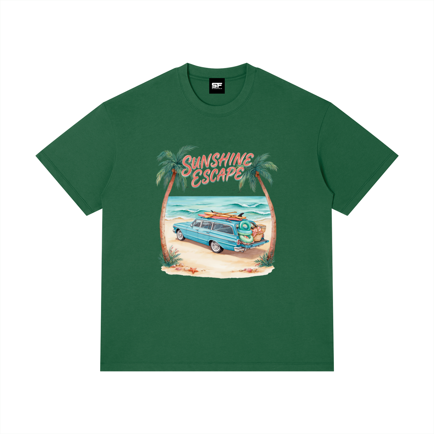 Sunshine Escape Vintage Beach Cotton T-Shirt – Retro Summer Vacation Graphic Tee