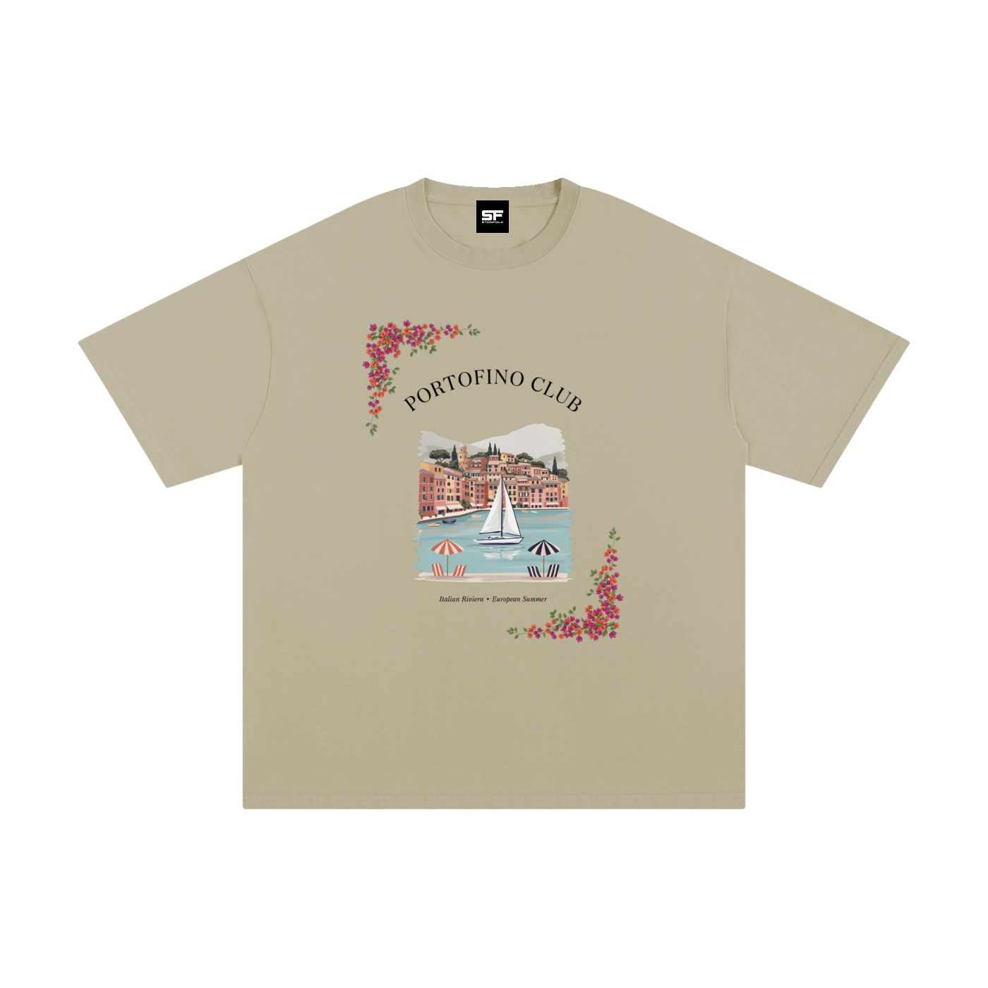 Portofino Club Coastal Cotton T-Shirt – Italian Riviera Vintage Travel Graphic Tee