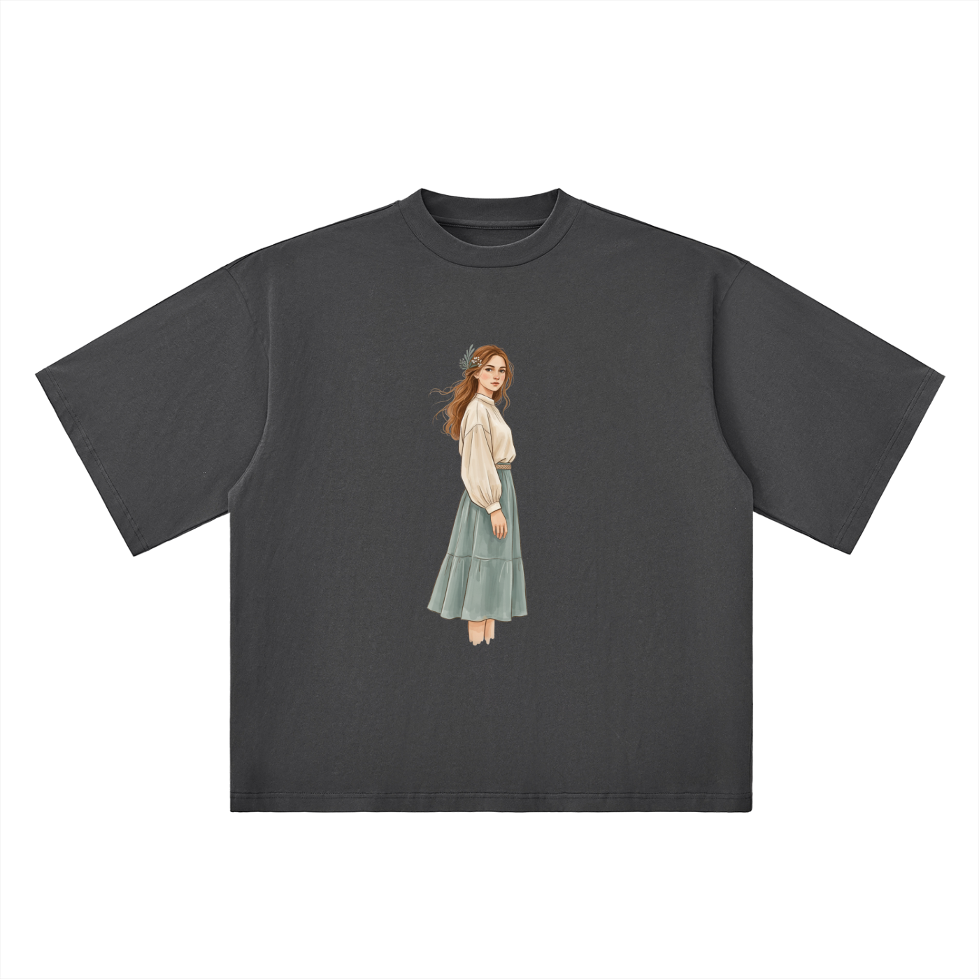 Vintage Cottagecore Girl Oversized Cotton T-Shirt – Aesthetic Streetwear Graphic Tee