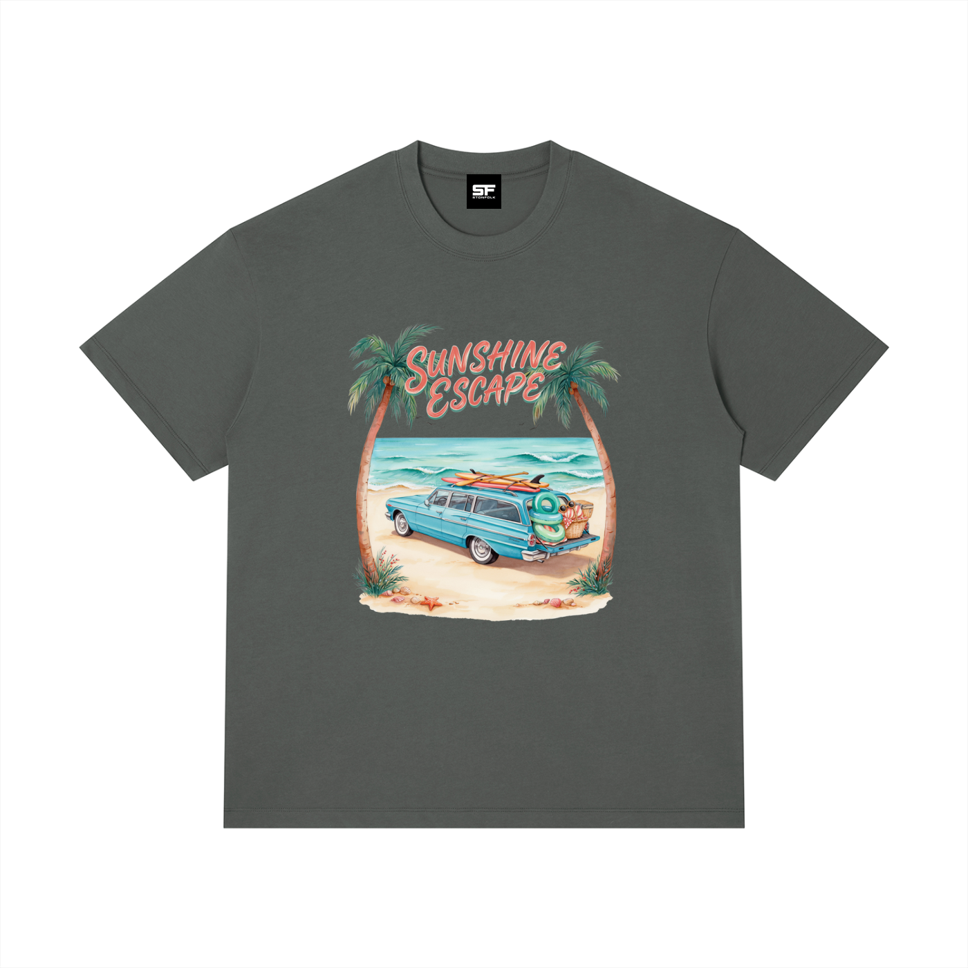Sunshine Escape Vintage Beach Cotton T-Shirt – Retro Summer Vacation Graphic Tee